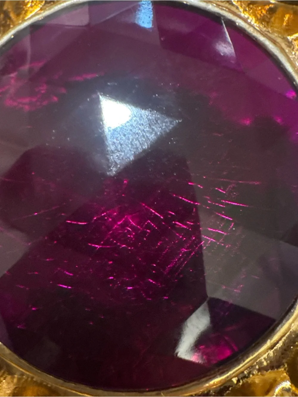 Vintage 80s Charmant Belt Buckle Gold Tone Ornate Purple Faceted Stone Statement